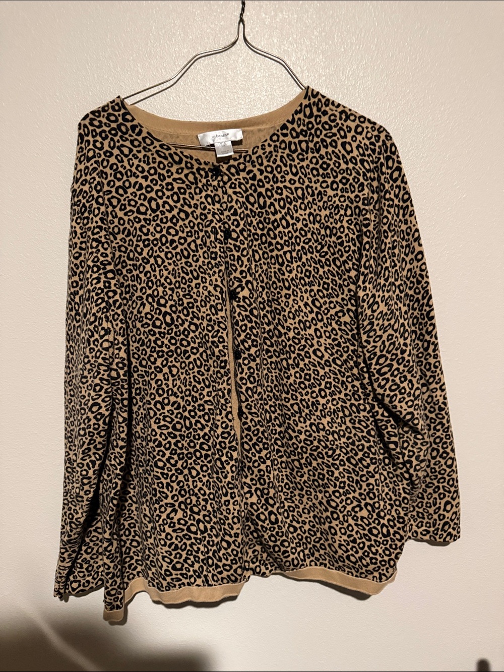 CJ Banks Leopard Print Button-Front Cardigan - Tan and Black